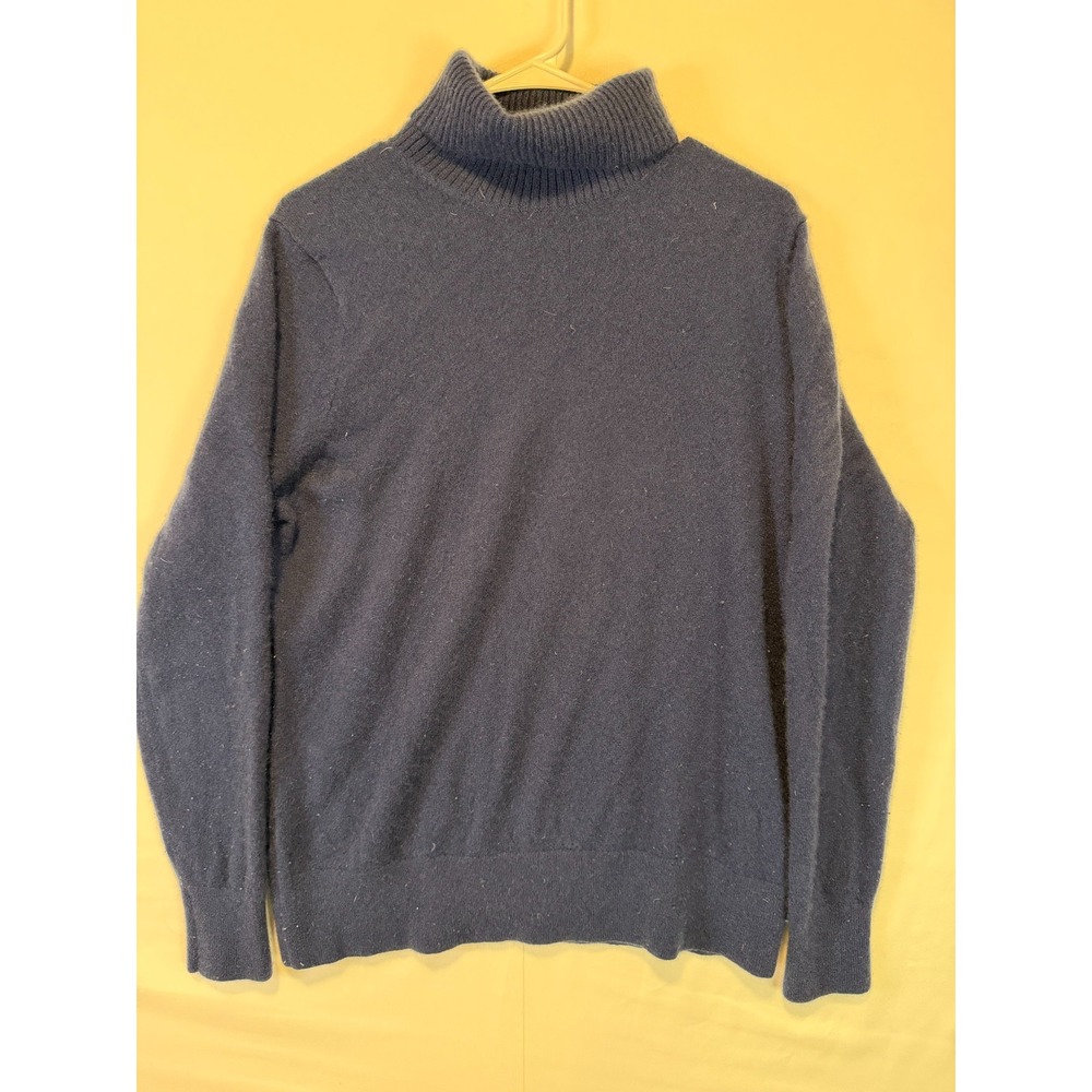 LANDS END Sweater Pullover Youth Large 14-16 100% Cashmere Wool Blue Turtleneck